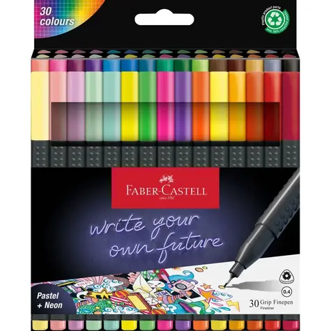 FABER-CASTELL Grip Finepen Popisovač - 0.4 mm plastové pouzdro 30 ks