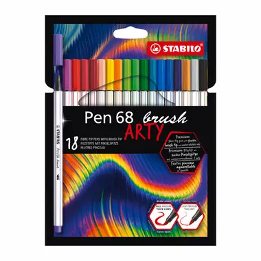 STABILO® Pen 68 brush - ARTY - 18 ks sada - 18 různých barev
