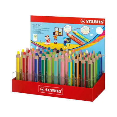 STABILO® woody 3 in 1 duo - dvoubarevná tuha - 48 ks displej