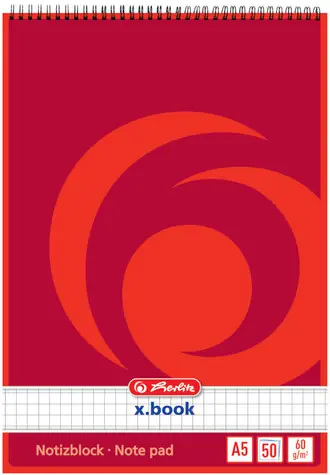 Herlitz Poznámkový blok A5 / čtverečkovaný / červená / 50 listů