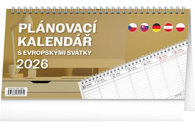 NOTIQUE Stolní kalendář Plánovací s evropskými svátky 2026, 25 x 12,5 cm