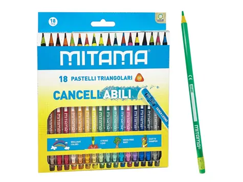 MITAMA Pastelky trojhranné s gumou Woodfree (18ks)