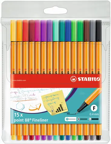 STABILO® point 88 - Jemný liner - 15 ks sada - 15 různých barev