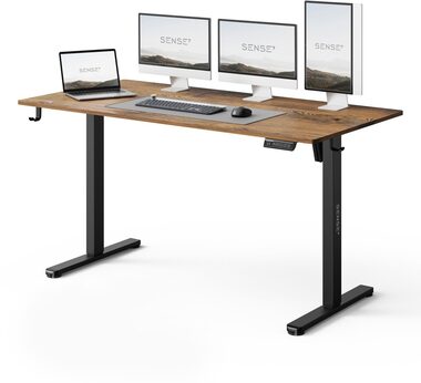 SENSE7 NOJO LIGHT Pracovní stůl černá-dub / elektricky nastavitelná výška / 140 x 70cm / nosnost 70kg