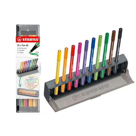 STABILO Pen 68 Click Set (0.1mm) 10 barev - stojánek na psací stůl