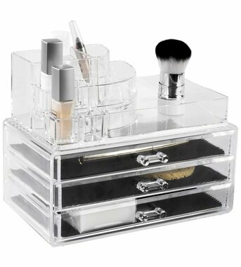 Compactor Velký organizér na kosmetiku – 3 zásuvky  čirý plast / horní úložný prostor