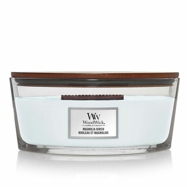 WoodWick Magnolia Birch Elipsa 453.6g - svíčka loď / doba hoření: až 40 h