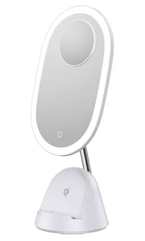 IMMAX LED kosmetické zrcátko FACE 3v1 bílá / stojánek s Qi nabíjením / 18W / 70lm / DC 12V / 1.5A