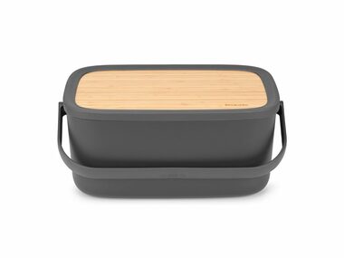 Brabantia Nic Chlebník tmavě šedá / plast bambus / 39.5 x 25.5 cm / s krájecí deskou