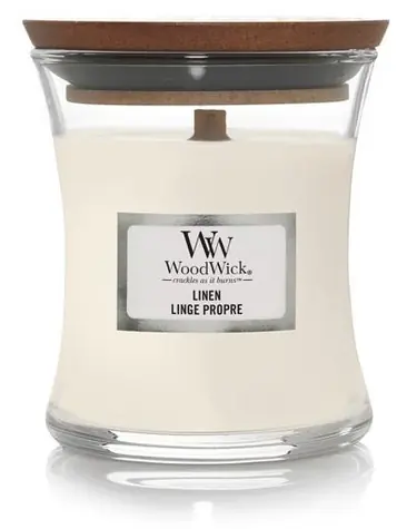 WoodWick Linen 85g - váza malá / doba hoření: až  20h