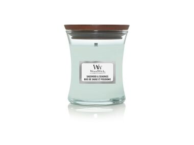 WoodWick Sagewood & Seagrass 85g  - váza malá / doba hoření: až  20h