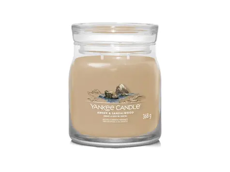 Yankee Candle Signature Amber & Sandalwood střední sklenice 368g / doba hoření až: 50 h