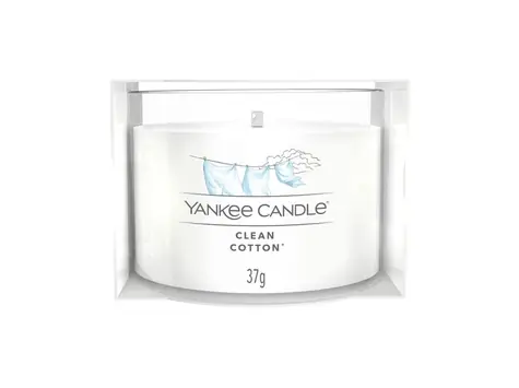 Yankee Candle Clean Cotton 37g - Plněná votivní svíčka ve skle / doba hoření: až 10h
