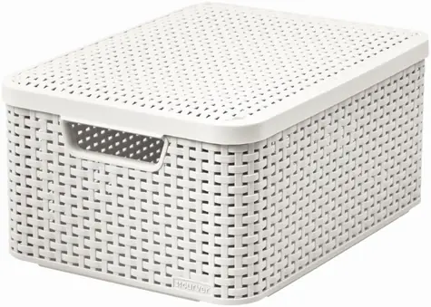 Curver Rattan Style2 M Úložný box s víkem 18 l krémově-bílá / 39.3 x 29.3 x 18.7 cm