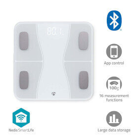 Nedis Chytrá osobní váha / Bluetooth / BMI / BMR / SmartLife / Android