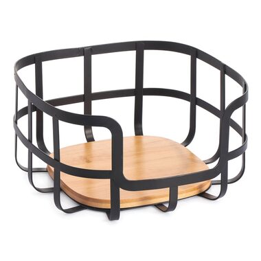 MSV ELIE košík na ovoce matná černá / ocel / bambus