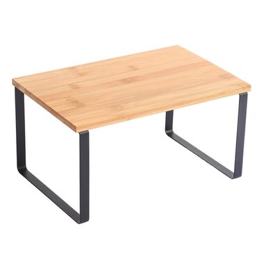 MSV ELIE volně stojící polička do kuchyně černá / ocel / bambus