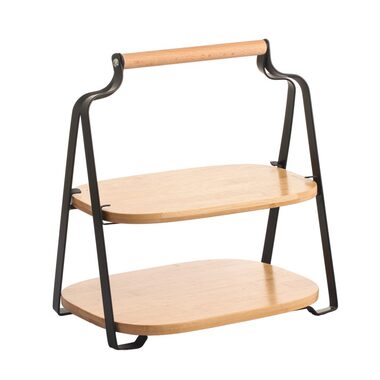 MSV ELIE servírovací stojan matná černá / ocel / bambus