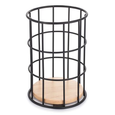 MSV ELIE stojan na příbory matná černá / ocel / dřevo