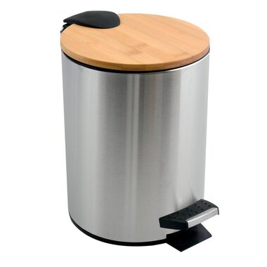 Spirella ADONIS pedálový odpadkový koš 3 L kartáčovaná ocel / bambusové víko