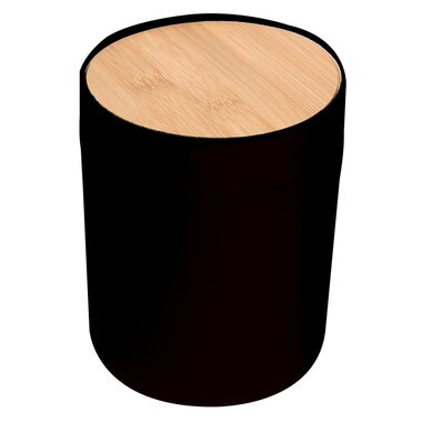 Spirella ALAIS výklopný koš 2.5 L černý / plast / s bambusovým víkem
