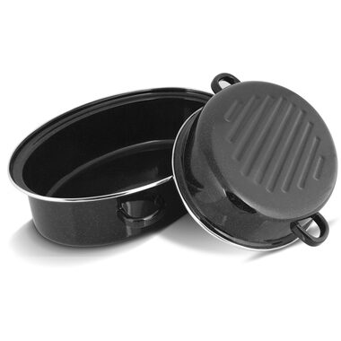Lamart Pekáč Smalt Email oválný s poklicí / 6,3L + 3,2L / 40 x 29 x 17 cm / smalt / černá