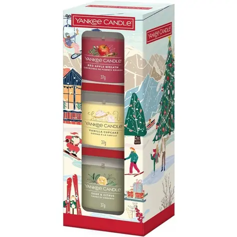 Yankee Candle dárková sada 3 skleněných votivních svíček Holiday Party 2025