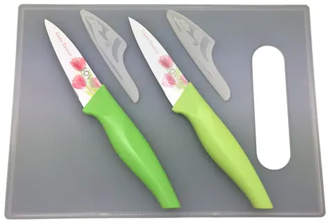 SOVIO SVN02PST Sada 2 nožů (9cm) + prkénko tulipán