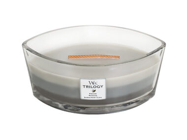 WoodWick Trilogy Warm Woods Elipsa 453.6g - svíčka loď / doba hoření: až 40 h