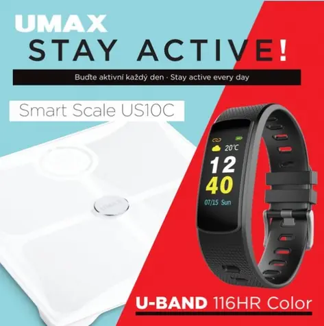 UMAX Stay Active! / chytrá osobní váha UMAX Smart Scale US10C + Chytrý náramek U-Band 116HR