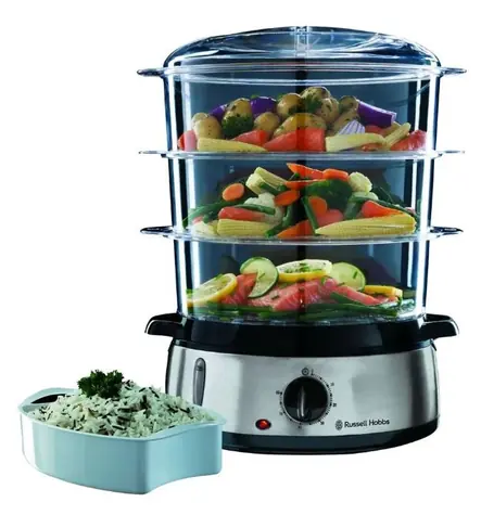Russell Hobbs Cook@Home 19270-56 černá / Parní hrnec / 800 W / 9L / 3 nádoby / časovač / nerez 