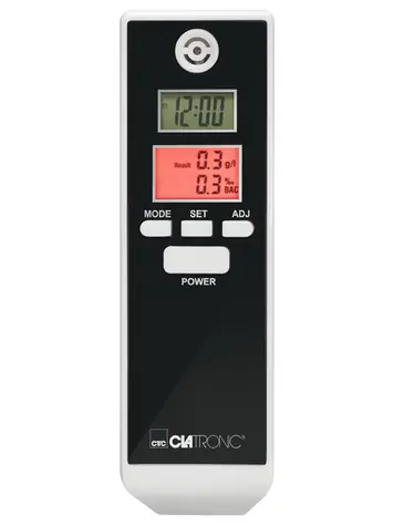 Clatronic AT 3605 / Alkohol tester / rozsah měření 0-1.99 ‰ / 2x AAA baterie / bílo-černá