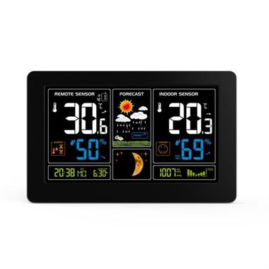 Solight TE81 černá / meteostanice / extra velký barevný LCD / teplota / vlhkost / tlak / RCC / USB nabíjení