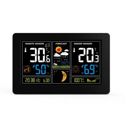 Solight TE81 černá / meteostanice / extra velký barevný LCD / teplota / vlhkost / tlak / RCC / USB nabíjení