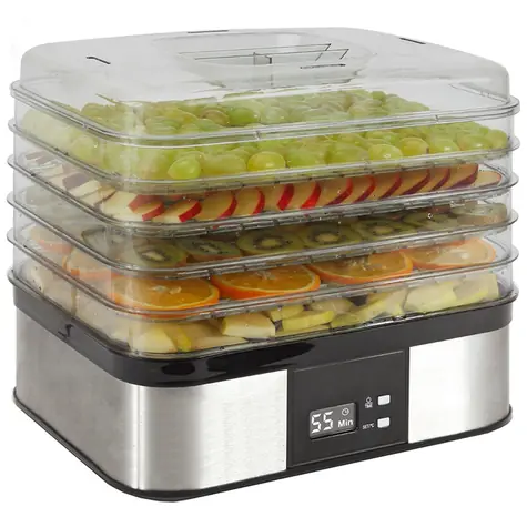 Guzzanti GZ 508 stříbrná-černá / Sušička potravin / 350 W / teplota 40 - 70°C / 5 pater / LED displej / časovač