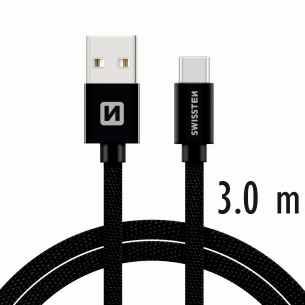SWISSTEN TEXTILE datový kabel USB - USB-C 3m černá