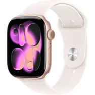 Apple Watch Series 11 GPS 42mm Růžově zlaté hliníkové tělo - Světle ruměný sportovní řemínek S/M / 130–180 mm