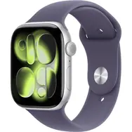 Apple Watch Series 11 GPS 42mm Stříbrné hliníkové tělo - Mlžně fialový sportovní řemínek M/L / 150–200 mm