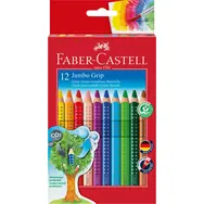 Faber-Castell Jumbo Grip - Pastelky trojhranné - 12 ks + ořezávátko / rozmývatelné