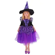 RAPPA Dětský kostým čarodějnice - Halloween (M) fialová / 5-8 let (113-128 cm)
