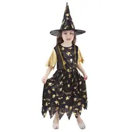 RAPPA Dětský kostým čarodějnice - Halloween (S) černo-zlatá / 4-6 let (110-116 cm)