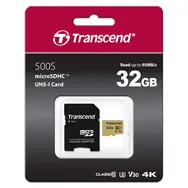 Transcend 500S Micro SDHC 32GB + adaptér / UHS-I / U3 / V30 / R: 95MBs / W: 60MBs
