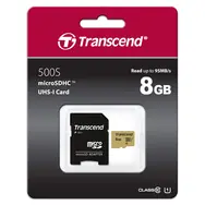 Transcend 500S Micro SDHC 8GB + adaptér / UHS-I / U1 / V30 / R: 95MBs / W: 60MBs