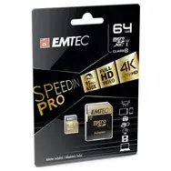 EMTEC SpeedIN micro SDXC karta 64GB + adaptér SD / UHS-I / U3 / Class 10 / čtení: 95MBs / zápis: 90MBs / vhodné pro 4K