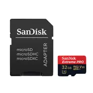 SanDisk Extreme PRO microSDHC 32GB + adaptér / UHS-I U3 V30 / čtení: 100 MBs / zápis: 90 MBs / vhodné pro 4K