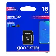 GOODRAM microSDHC 16GB + adaptér / Class 10 / UHS-I U1 / R: 100 MBs / W:10 MBs