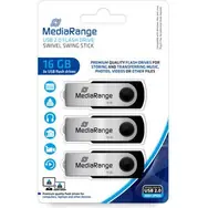 MediaRange MR910-3  USB-Stick 16GB stříbrná / USB 2.0 Type A / Rychlost čtení 17 MB/s / Rychlost zápisu 6 MB/s / Hliník 