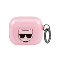 Karl Lagerfeld TPU Glitter Choupette Head Pouzdro pro Airpods 3 růžová