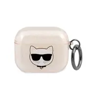 Karl Lagerfeld TPU Glitter Choupette Head Pouzdro pro Airpods 3 zlatá