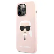 Karl Lagerfeld Liquid Silicone Karl Head Zadní Kryt pro Apple iPhone 13 Pro světle-růžová